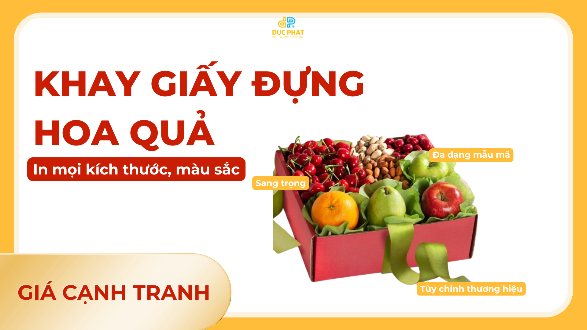 khay giấy đựng hoa quả cao cấp, trang trí nơ